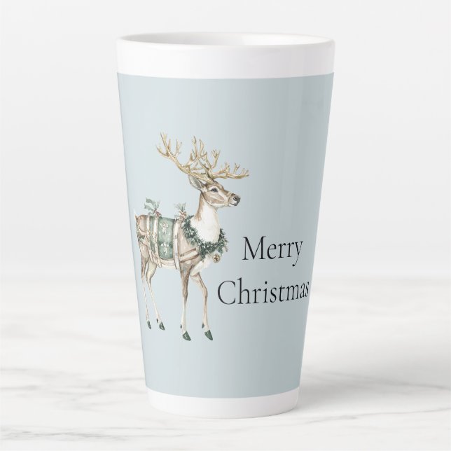 Christmas Blue Green Deer Latte Mug (Front)