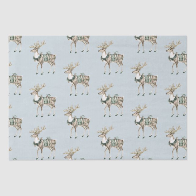 Christmas Blue Green Deer Tissue Paper (Front)