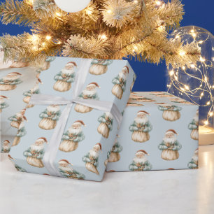 Christmas Blue Green Santa  Wrapping Paper
