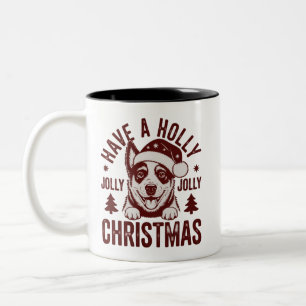 Christmas Blue Heeler Holly Jolly Dog Mum Vintage Two-Tone Coffee Mug