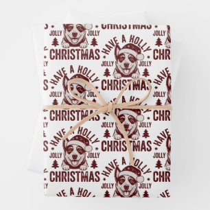 Christmas Blue Heeler Holly Jolly Dog Mum Vintage Wrapping Paper Sheet