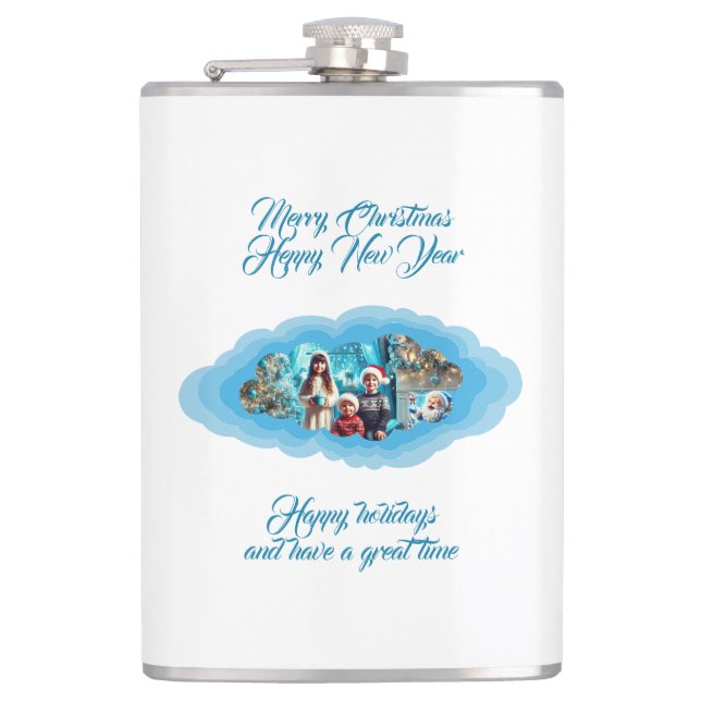 Christmas blue hip flask (Front)