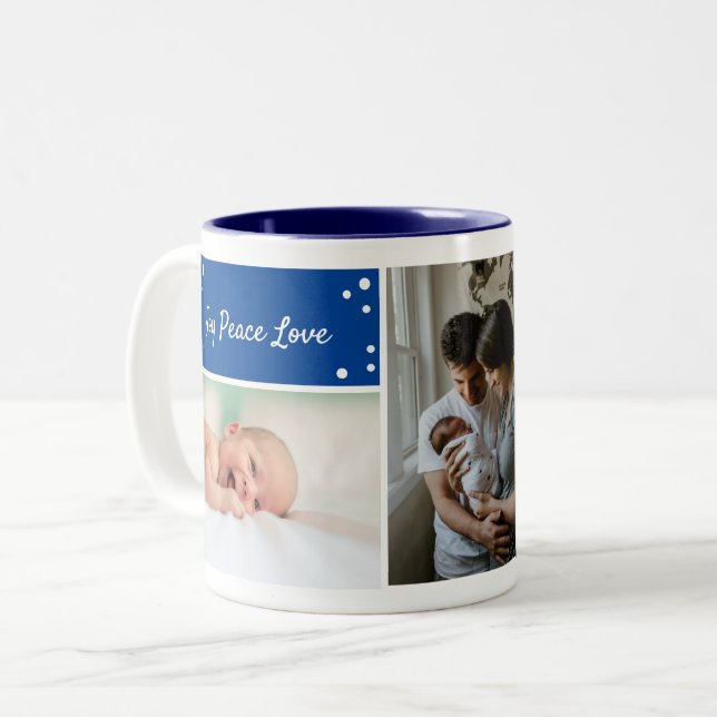 Christmas Blue Holiday Photo Collage Two-Tone  Two Coffee Mug (Front Left)