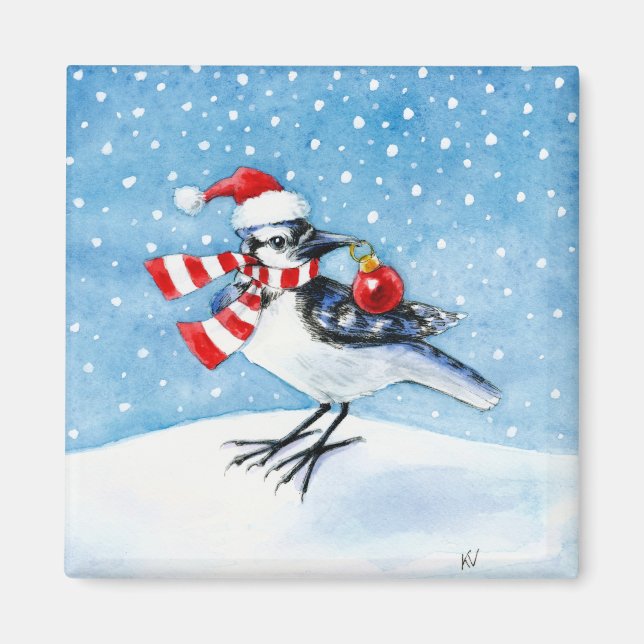 Christmas Blue Jay Magnet (Front)