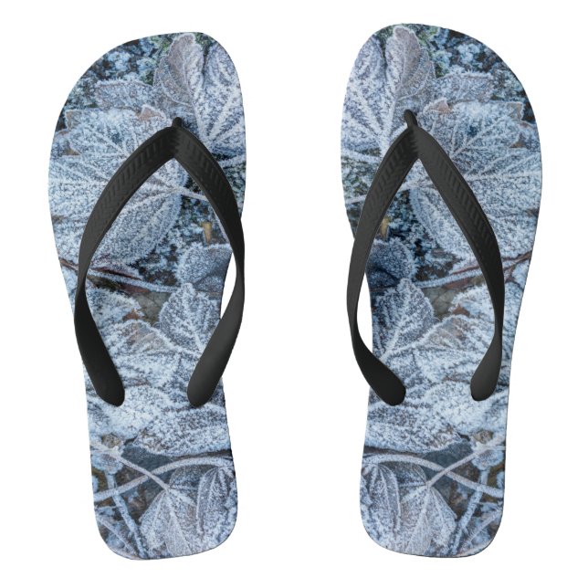 Christmas Blue Leaves Snow Holidays Winter Elegant Flip Flops (Footbed)