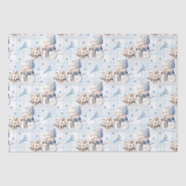 Christmas Blue Little Snowman Tissue Paper (Front)