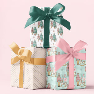 Christmas Blue Nutcracker Glitter Festive Patterns Wrapping Paper Sheet