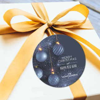 Christmas Blue Ornaments Classic Round Sticker