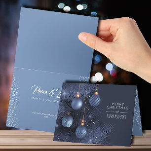 Christmas Blue Ornaments Folded Holiday Card