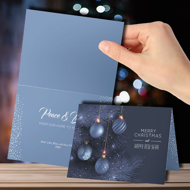 Christmas Blue Ornaments Small Folded Holiday Card (Creator Uploaded)