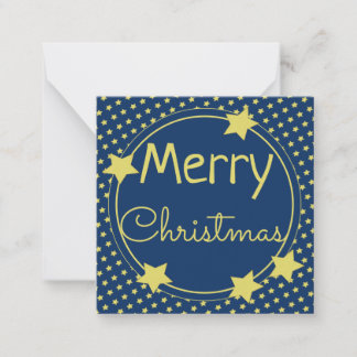 Christmas Blue Paper Note Flat Card With Stars