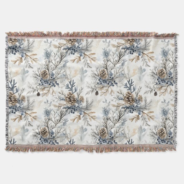 Christmas Blue Pine Cones   Throw Blanket (Front)