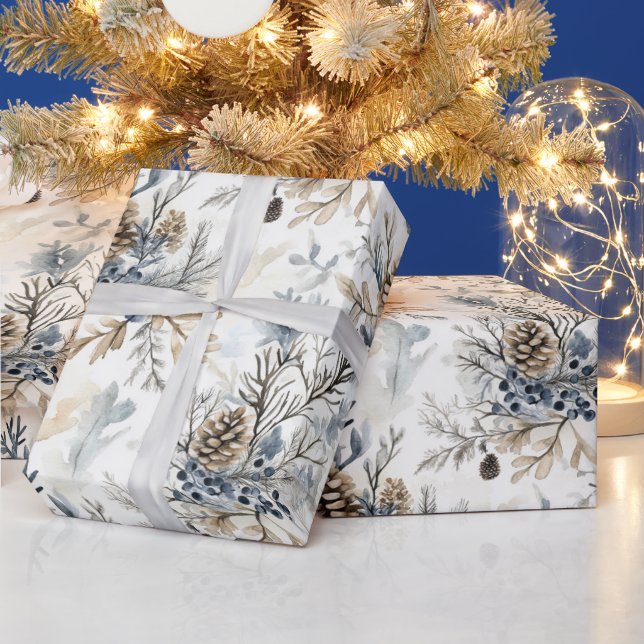 Christmas Blue Pine Cones   Wrapping Paper (Holidays)