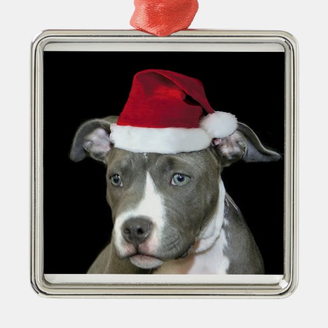 Christmas blue pitbull puppy metal tree decoration (Front)