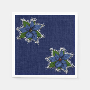 Christmas Blue Poinsettias Napkin