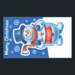 Christmas blue rectangle sticker Snowman drummer.<br><div class="desc">Christmas dark blue rectangular sticker Snowman drummer. and other Snowfolk. Winter Wonderland snowmen. Change the text - add a name - it's so easy! Lovable wintery snowmen and snowgirl characters playing their instruments in a Christmas band. Also check out the matching lovable wintery characters with skating penguins, sledging snowgirls, skiing...</div>