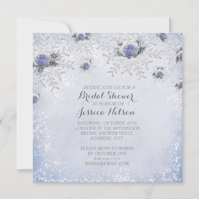 Christmas Blue Roses Snowflakes Bridal Shower Invitation (Front)