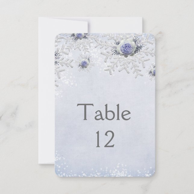 Christmas Blue Roses Snowflakes Table card (Front)