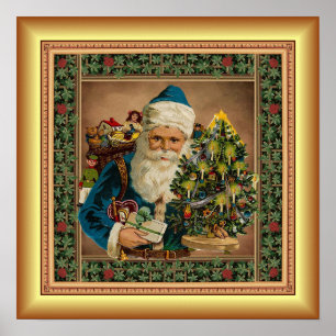 Christmas ~ Blue Santa ~ Christmas Tree ~Toys ~  Poster