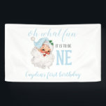 Christmas Blue Santa First Birthday Banner<br><div class="desc">Oh what fun,  it is to be One! Christmas blue Santa first birthday party banner with watercolor vintage santa.</div>