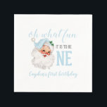 Christmas Blue Santa First Birthday Napkin<br><div class="desc">Oh what fun,  it is to be One! Christmas blue Santa first birthday party napkins with watercolor blue santa.</div>