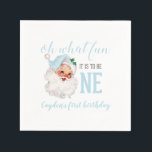Christmas Blue Santa First Birthday Napkin<br><div class="desc">Oh what fun,  it is to be One! Christmas blue Santa first birthday party napkins with watercolor blue santa.</div>