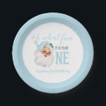 Christmas Blue Santa First Birthday Paper Plate<br><div class="desc">Oh what fun,  it is to be One! Christmas blue Santa first birthday party plates with watercolor blue santa.</div>