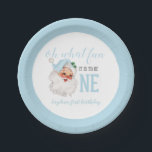 Christmas Blue Santa First Birthday Paper Plate<br><div class="desc">Oh what fun,  it is to be One! Christmas blue Santa first birthday party plates with watercolor blue santa.</div>