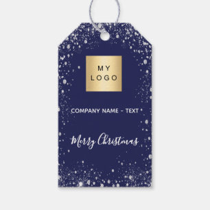 Christmas blue silver glitter business logo gift tags