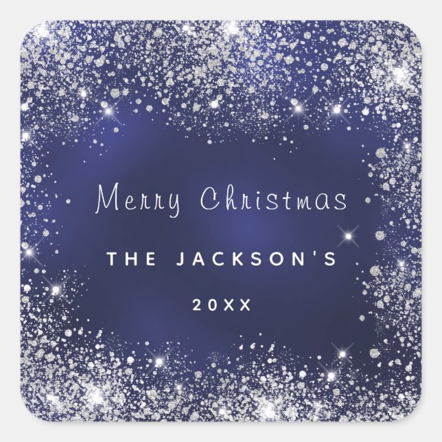 Christmas blue Silver glitter Square Sticker (Front)