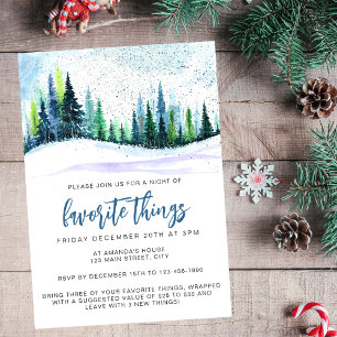 Christmas Blue Simple Trees Favourite Things Party Invitation