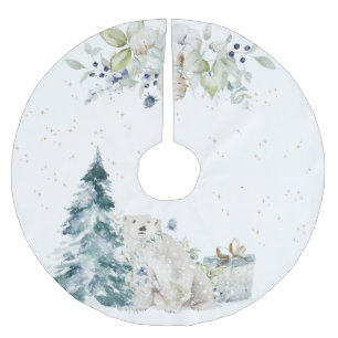 Christmas Blue Snow Winter Polar Bear Brushed Polyester Tree Skirt