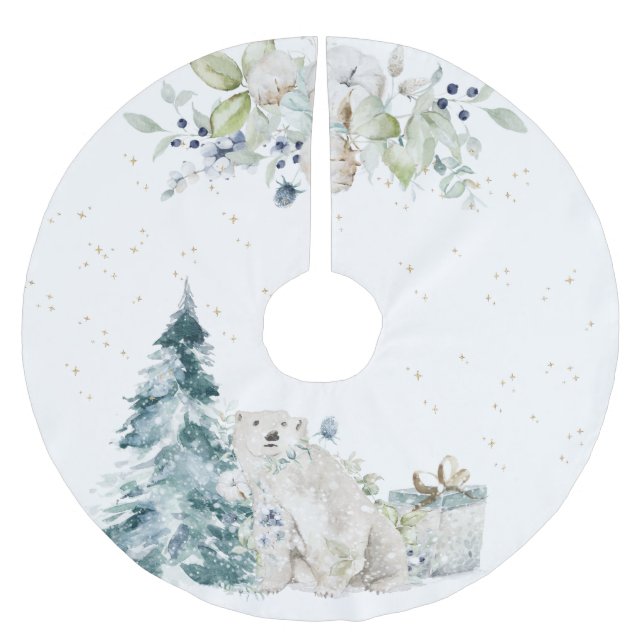 Christmas Blue Snow Winter Polar Bear Brushed Polyester Tree Skirt (Front)