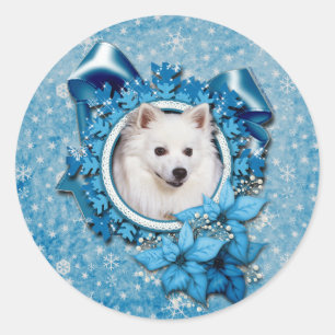 Christmas - Blue Snowflake - American Eskimo Classic Round Sticker