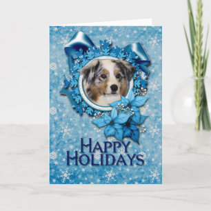 Christmas - Blue Snowflake - Australian Shepherd Holiday Card