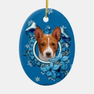 Christmas - Blue Snowflake - Basenji Ceramic Tree Decoration