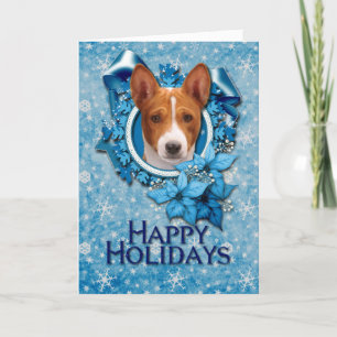 Christmas - Blue Snowflake - Basenji Holiday Card