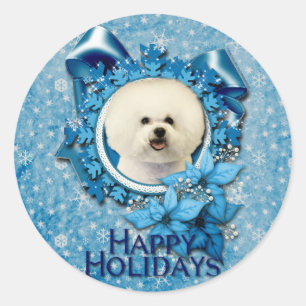 Christmas - Blue Snowflake - Bichon Frise Classic Round Sticker