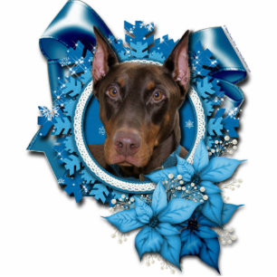 Christmas - Blue Snowflake - Doberman - Rocky Photo Sculpture Decoration