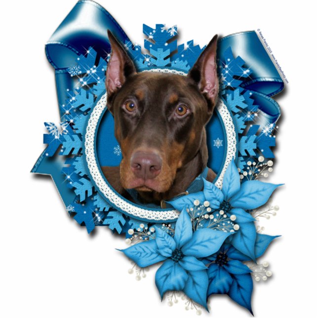Christmas - Blue Snowflake - Doberman - Rocky Photo Sculpture Decoration (Front)