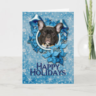 Christmas - Blue Snowflake - French Bulldog - Teal Holiday Card