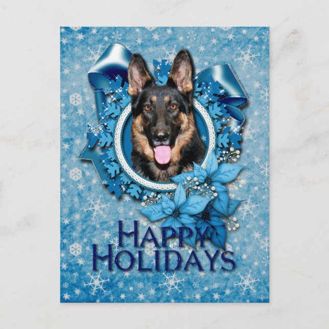 Christmas - Blue Snowflake -German Shepherd - Kuno Holiday Postcard (Front)