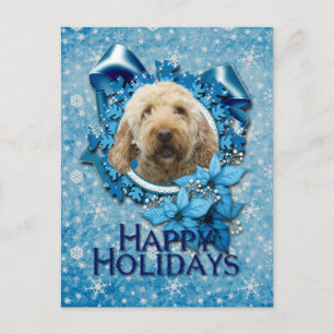 Christmas - Blue Snowflake - Goldendoodle Holiday Postcard