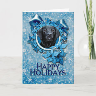 Christmas - Blue Snowflake - Labrador - Black Holiday Card