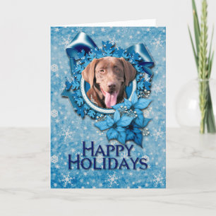 Christmas - Blue Snowflake - Labrador - Chocolate Holiday Card