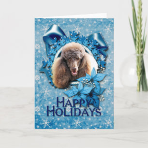 Christmas - Blue Snowflake - Poodle - Chocolate Holiday Card