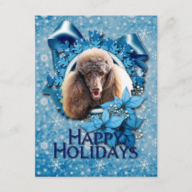 Christmas - Blue Snowflake - Poodle - Chocolate Holiday Postcard (Front)