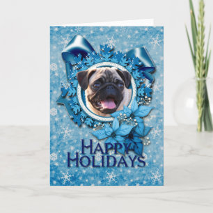 Christmas - Blue Snowflake - Pug Holiday Card