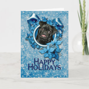 Christmas - Blue Snowflake - Pug - Ruffy Holiday Card