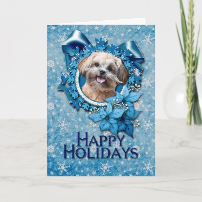 Christmas - Blue Snowflake - ShihPoo - Maggie Holiday Card (Front)